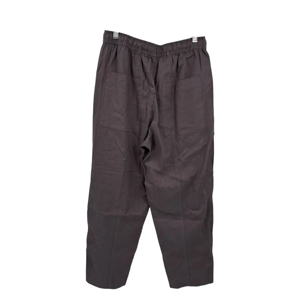 Zara Linen Blend Crop Pants XS Gray Elastic Waist Tie Boho Coastal Relaxed